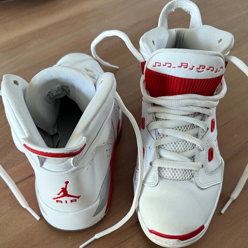 Jordan 6 White and Red Youth Sneakers size 5.5 youth